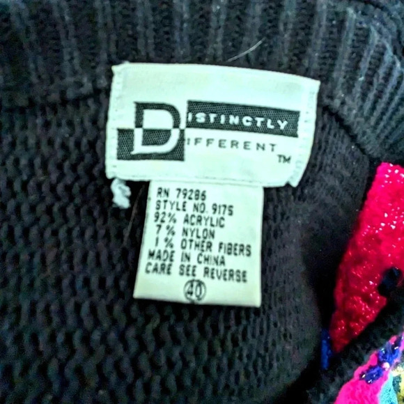 Vintage 80s Acrylic Pullover Sweater- Black Magenta Blue-Embellished Beaded Knit - Picture 8 of 12